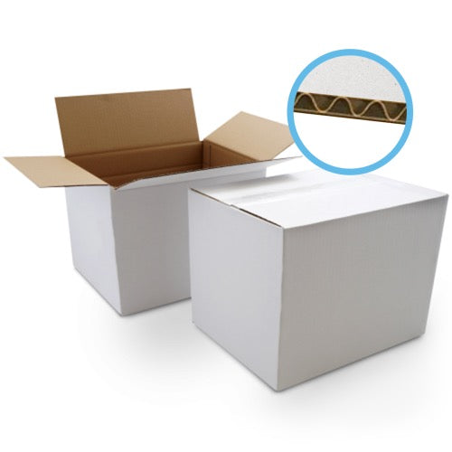 Single Wall White Cardboard Boxes – Flat-Packed (20 Pack)
